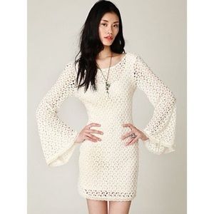 Free People Tea Gypsy Crochet Bell Sleeve Dress